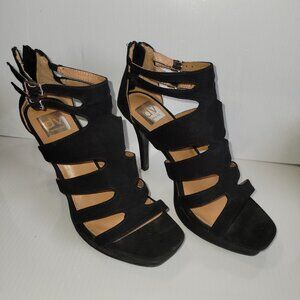 DV Dolce Vita Faux Suede High Heel Stiletto Black Buckle Zipper Sandals Size 9